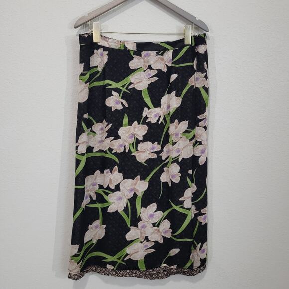 Reversible Skirt Womens Size L Midi Length Floral Geometric Pull On Elastic - Picture 2 of 16